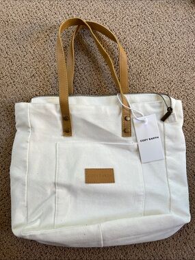 Cozy Earth Canvas Tote with Tan Leather Handles